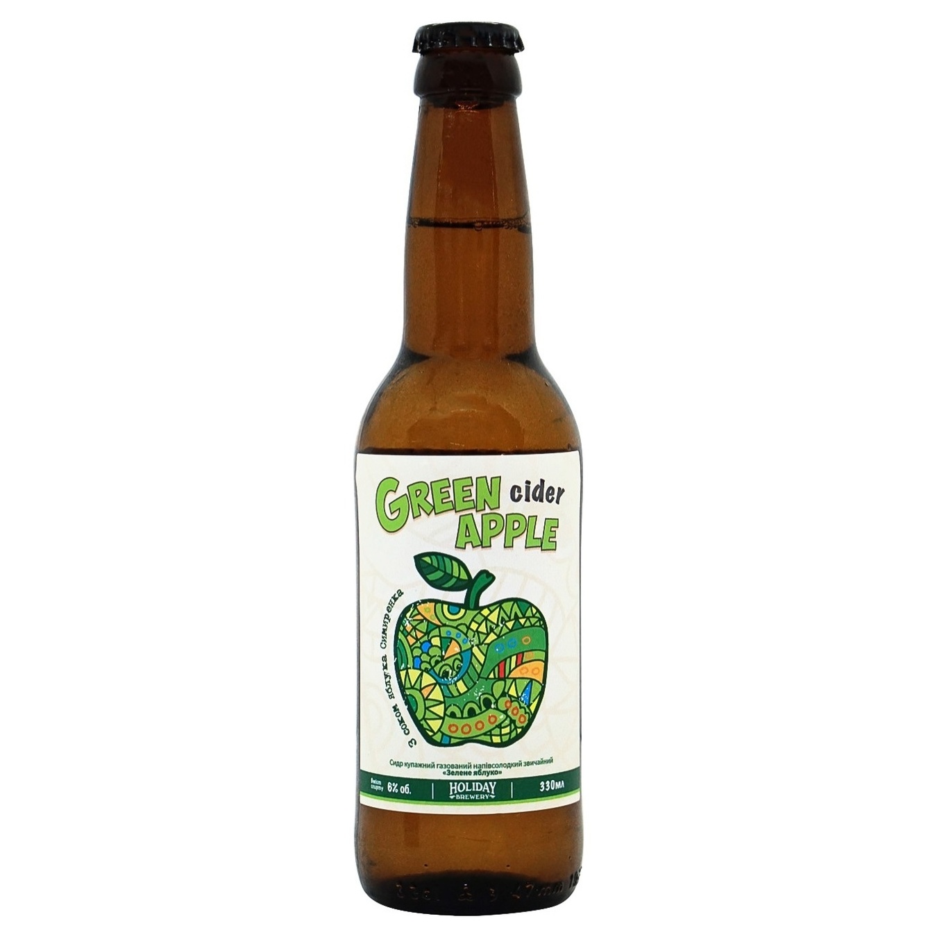 Semi-sweet cider Friday Brewery Green Apple 6% 0.33l glass bottle
