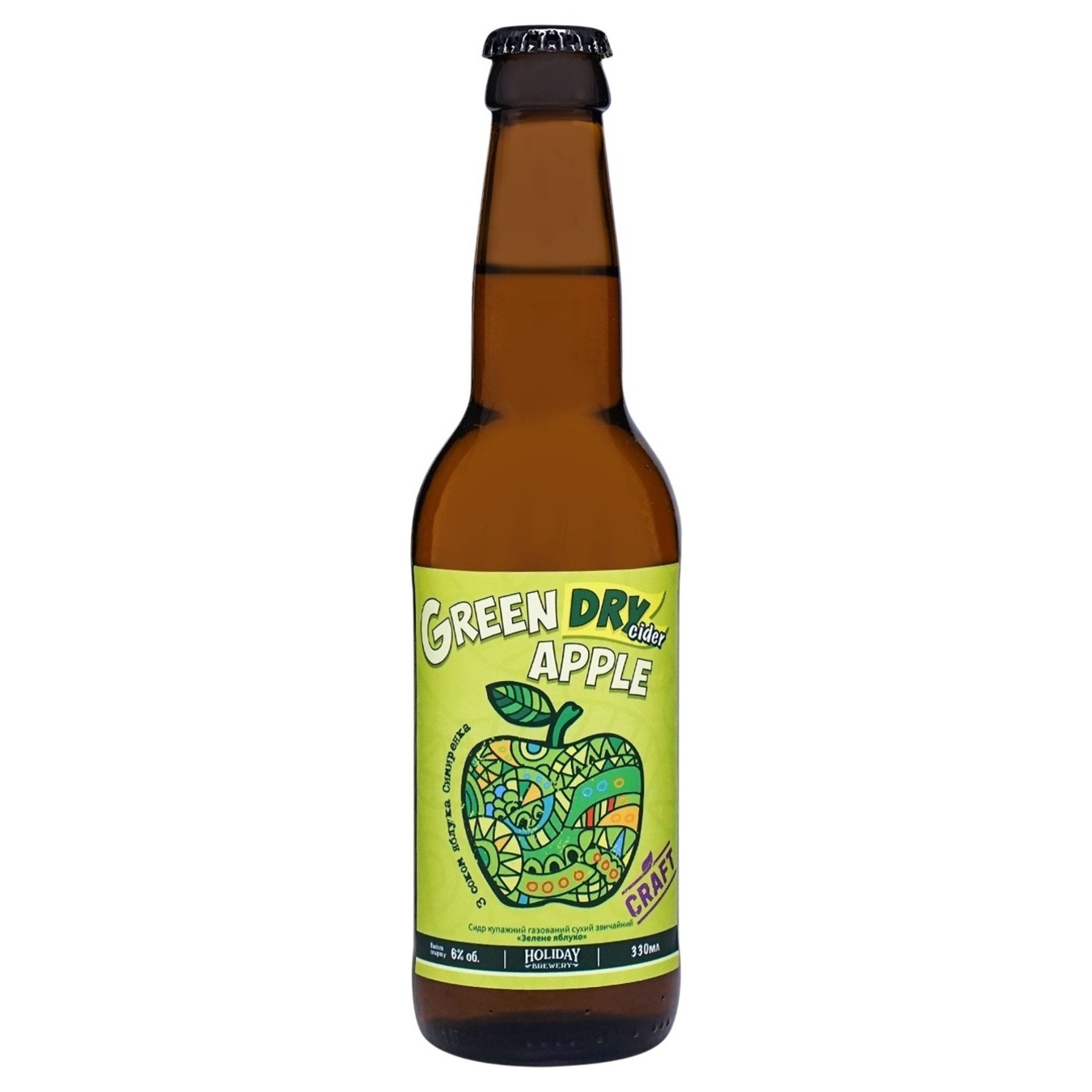 Dry cider Friday Brewery Holiday Green Apple 6% 0.33l glass bottle