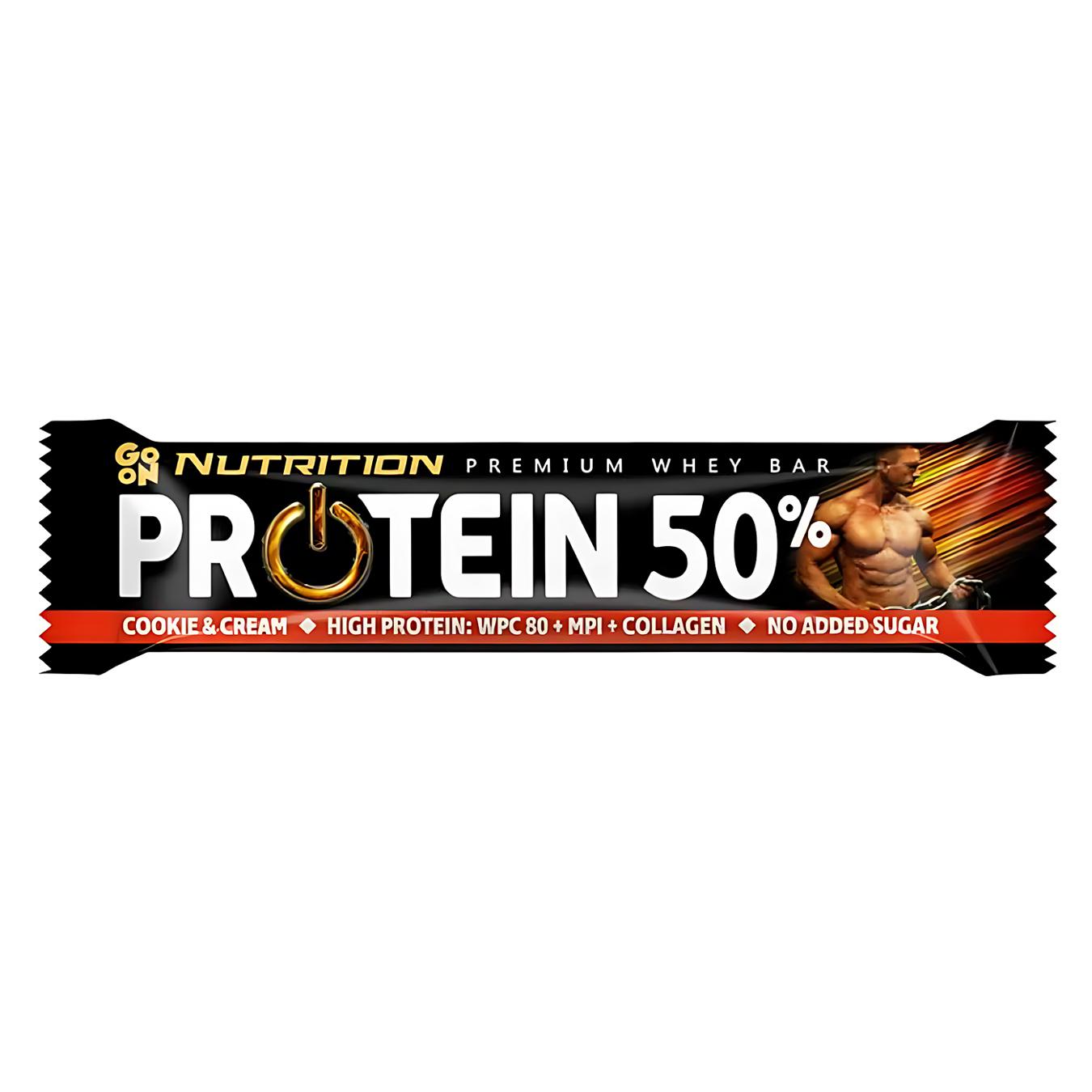 Батончик Go On Nutrition Protein 50% протеїновий з високим вмiстом бiлка з тiстечково-сметанковим смаком 50г