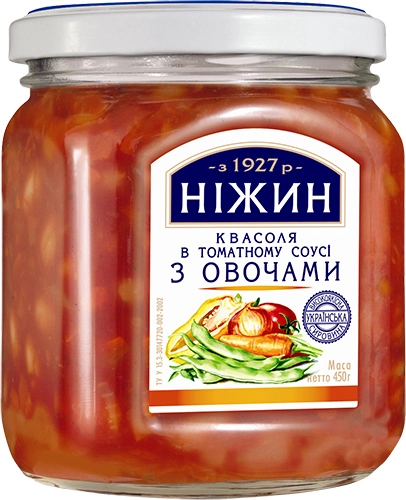Фасоль Нежин в томатном соусе с овощами 450г