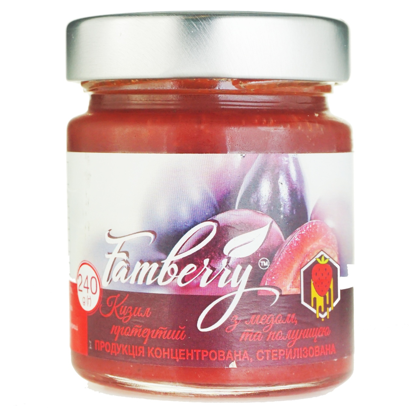 Кизил Famberry протертий з медом та полуницею 240г