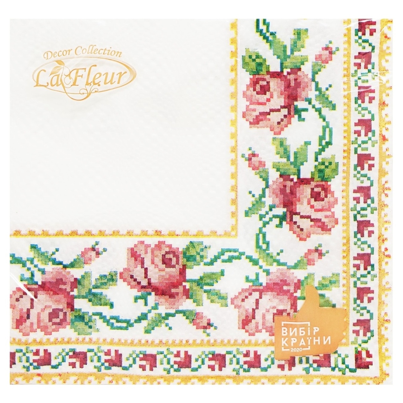 Decorative napkin La Fleur Embroidered rose 2layers 33x33cm 16pcs