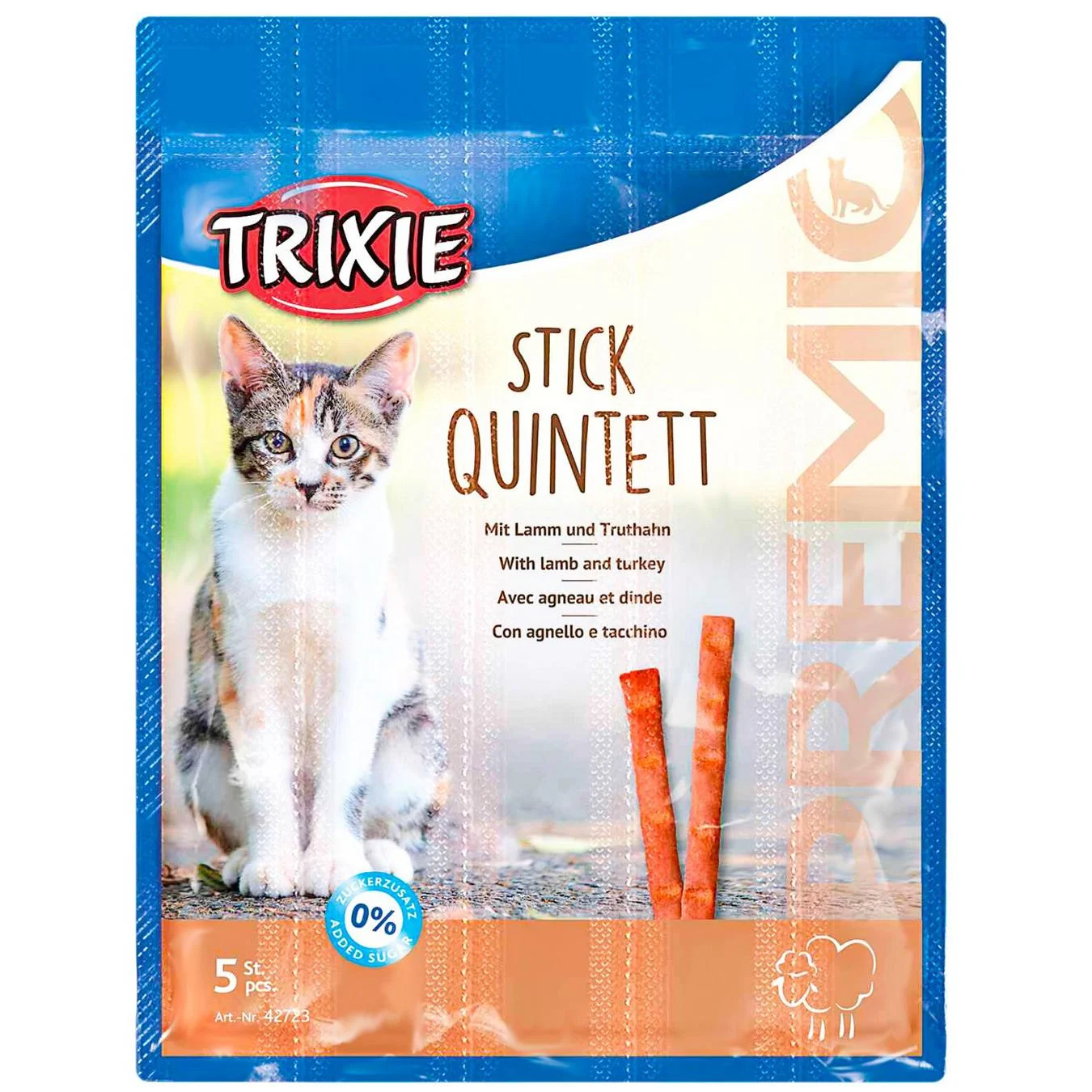 Ласощі Trixie Преміо Quadro-Sticks палички ягня та індичка для котів 5*5г