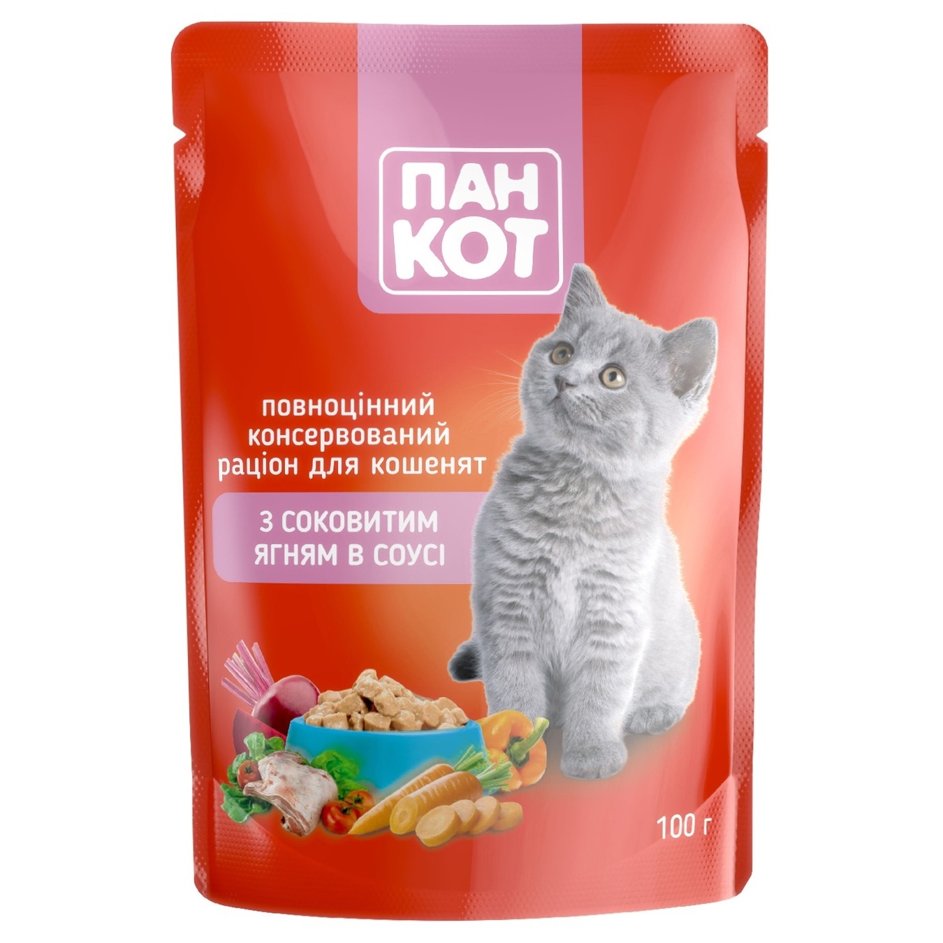 Корм Пан Кіт вологий із соковитим ягня в соусі для кішок 100г