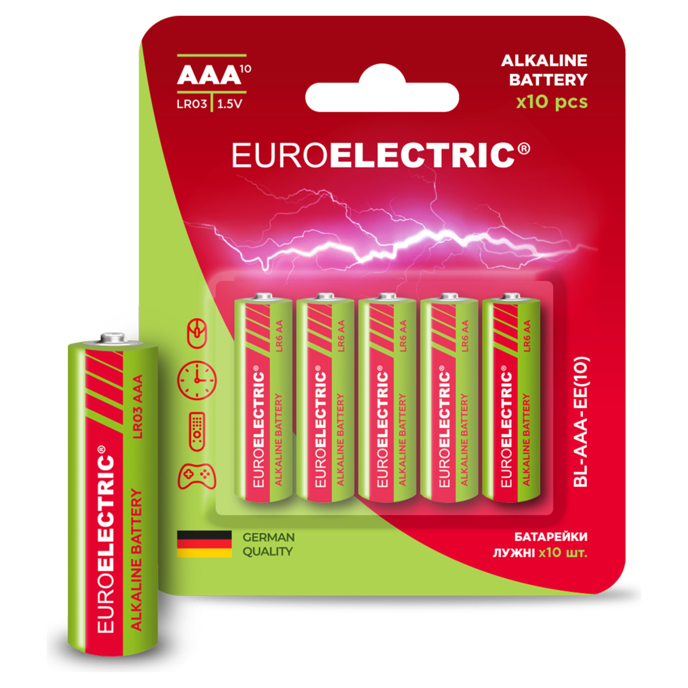 Батарейка Euroe AAA LR03 1,5V Euroelectric лужна 10шт