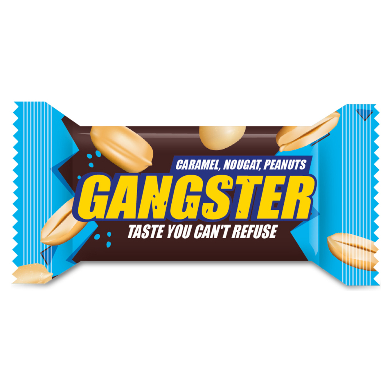 Gangster Vale candies with peanut nougat and caramel in confectionery glaze