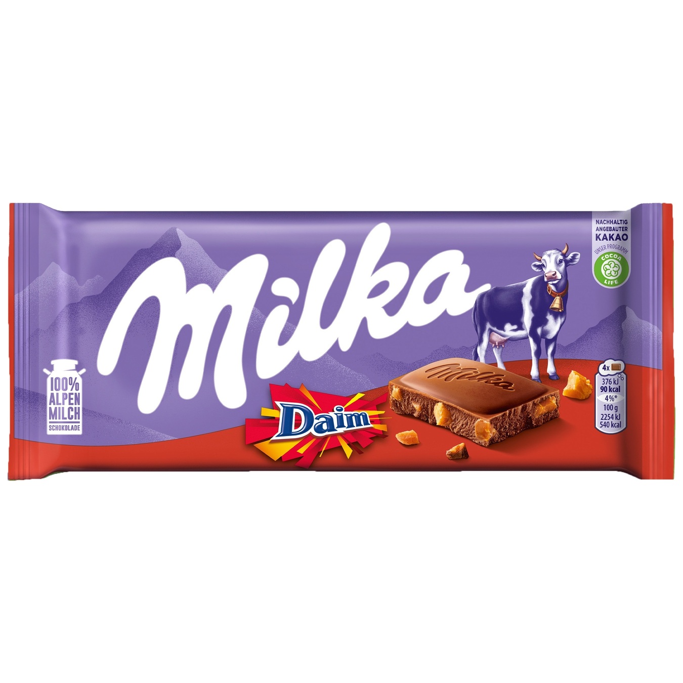 Шоколад Milka молочный с кусочками хрустящей карамели с миндалем 100г