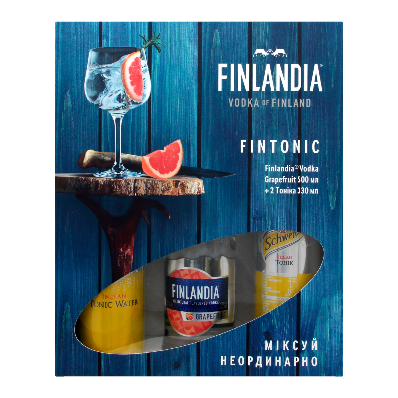 Набір Finlandia горілка Грейпфрут 37,5% 0,5л + Напій Schweppes Indian Tonic 2шт*0,33л