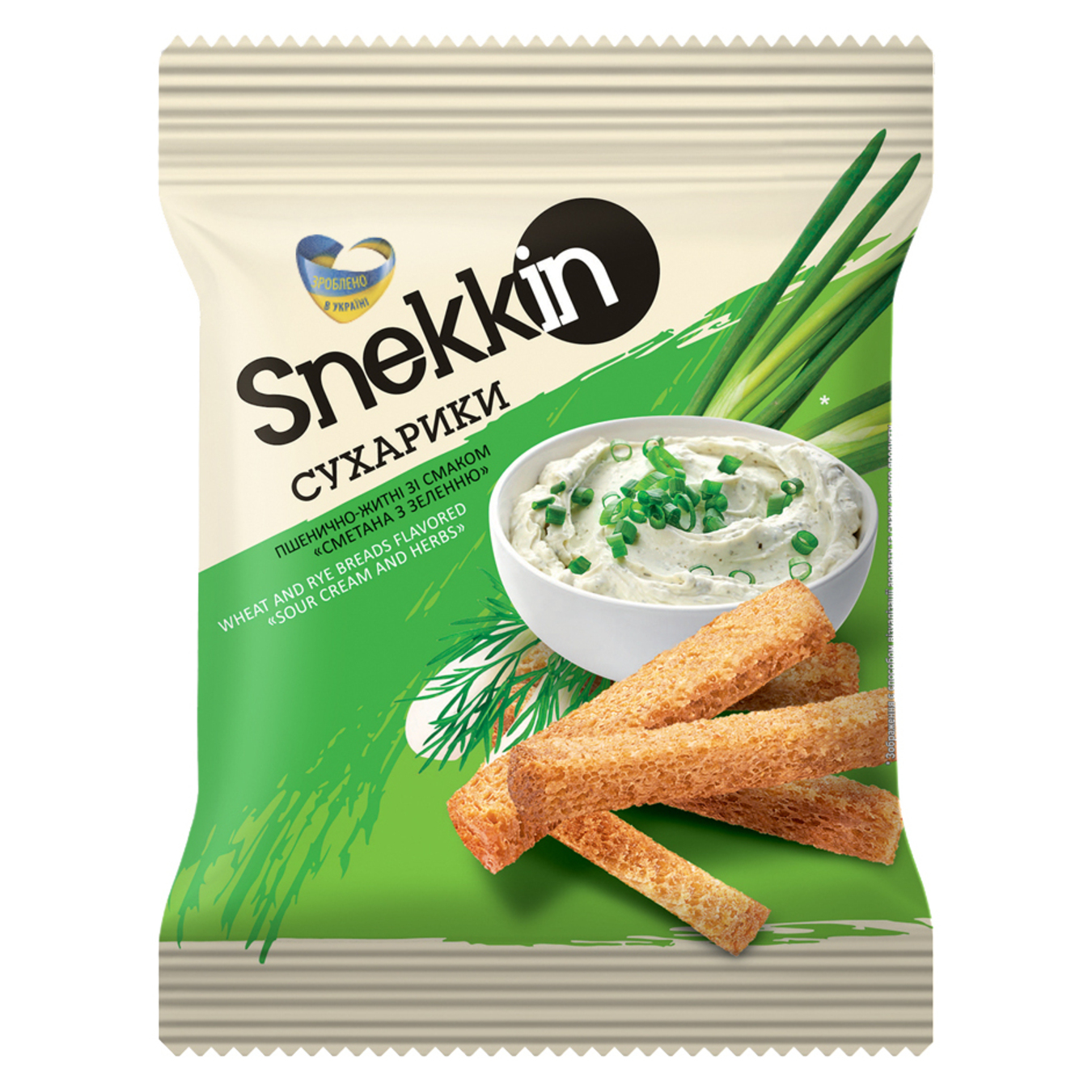 Сухарики пшенично-житні Snekkin зі смаком сметани з зеленню 35 г