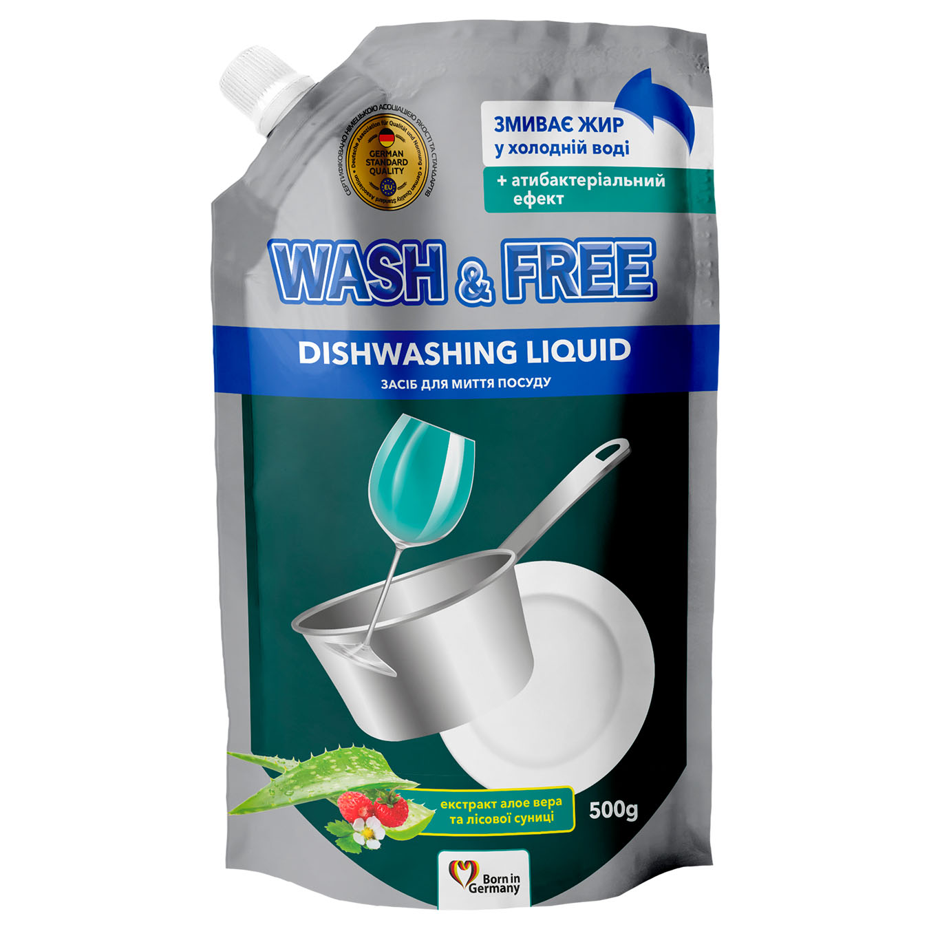 Dishwashing detergent Wash&Free extract of aloe vera and wild strawberry 500g doipak