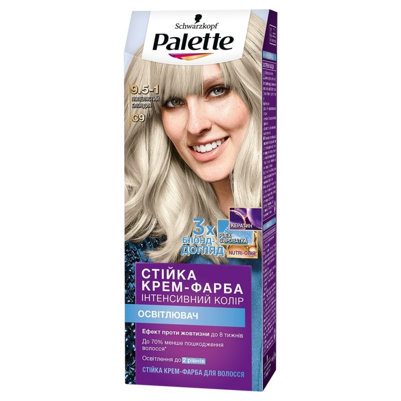 Стійка крем-фарба для волосся Palette Інтенсивний колір 9,5-1 Попелястий блондин 110мл
