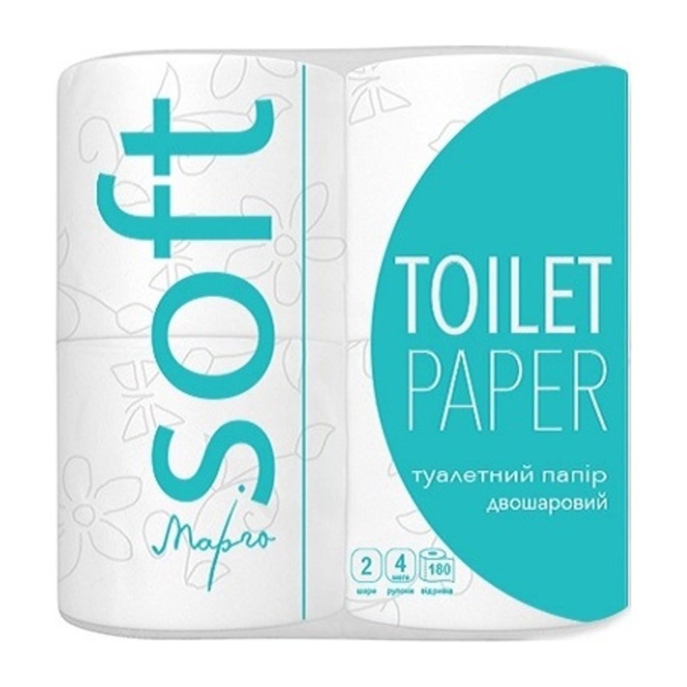 Туалетная бумага Марго Soft целлюлозная с цветным тиснением двухслойная 4шт