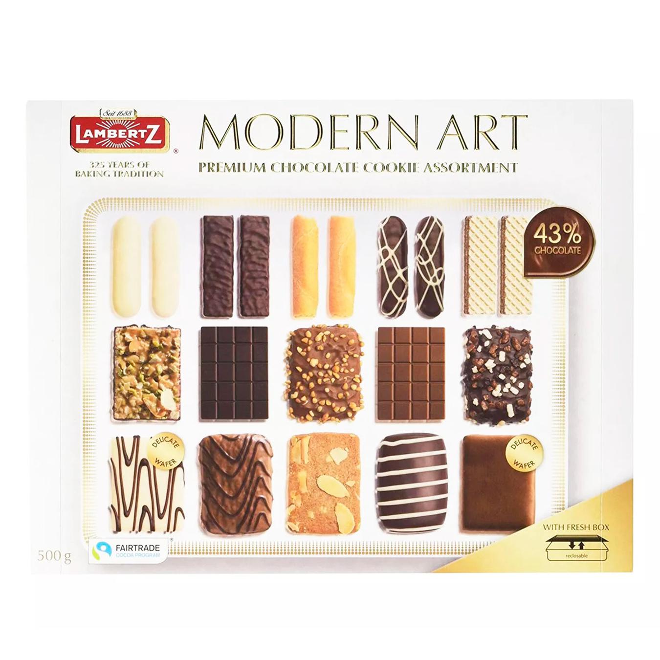 Assorted cookies Lambertz Modern art in dark chocolate 16%, milk chocolate 13% and white chocolate 10% 500g