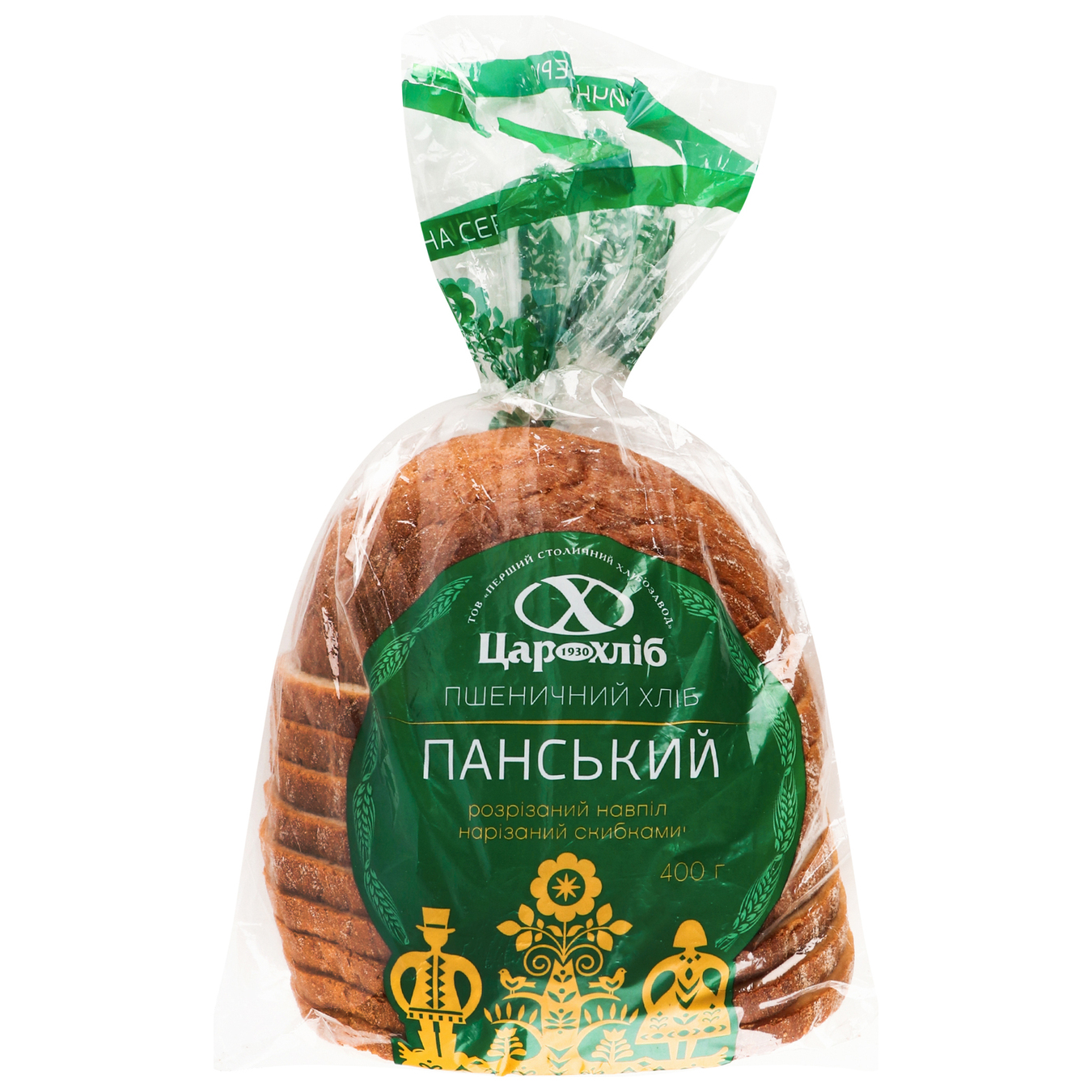 Хліб Цар-Хліб пшеничний Панський половинка нарізаний скибками 400г