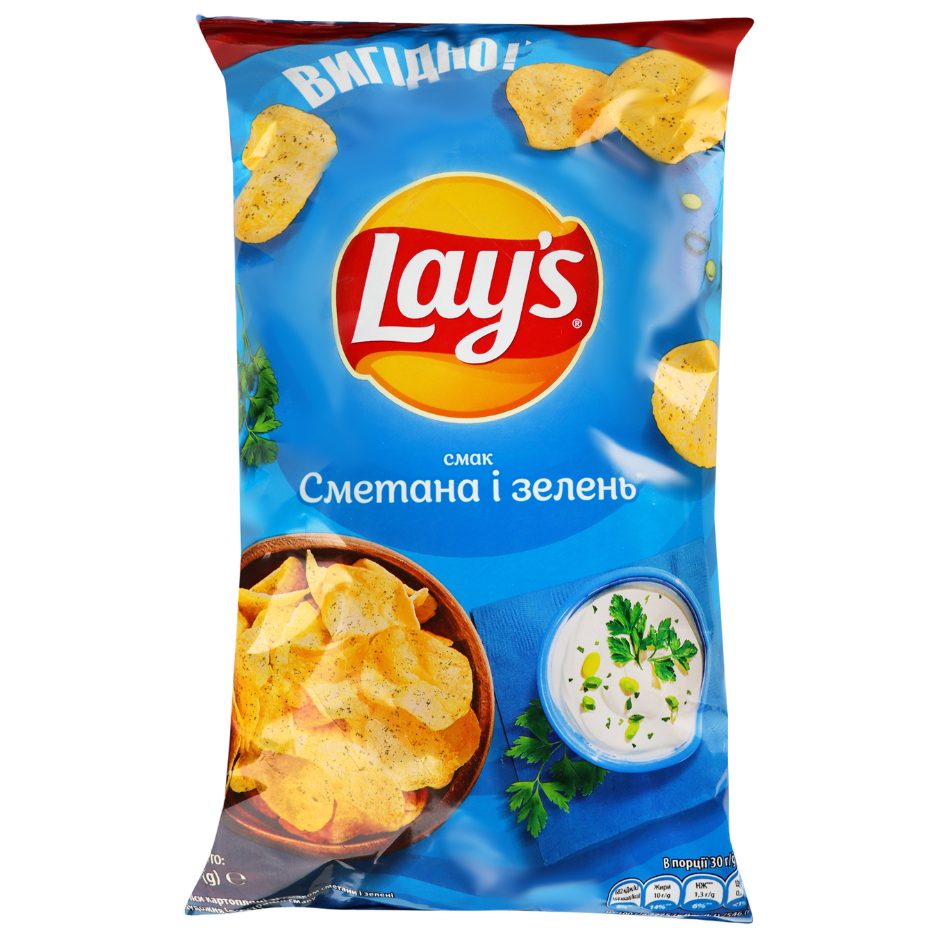 Чіпси картопляні Lay's смак сметани і зелені 170г