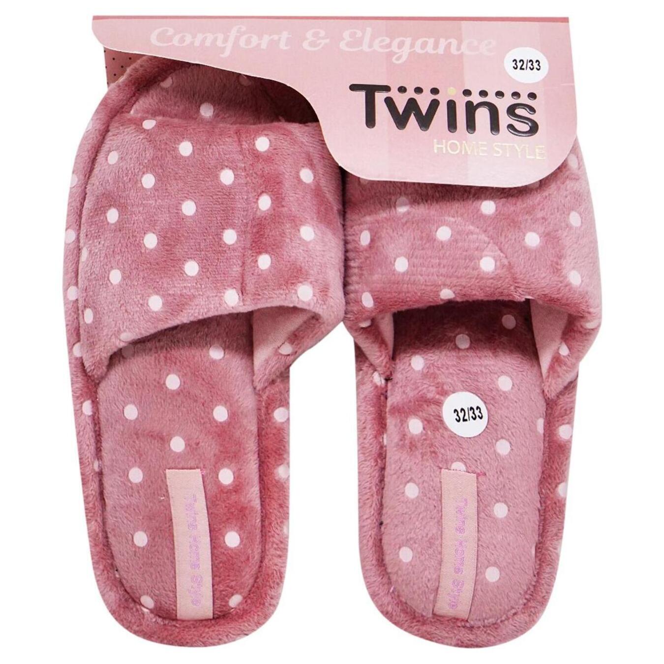 Капці Twins домашні дитячі велюрові в горох рожеві 30-35р.
