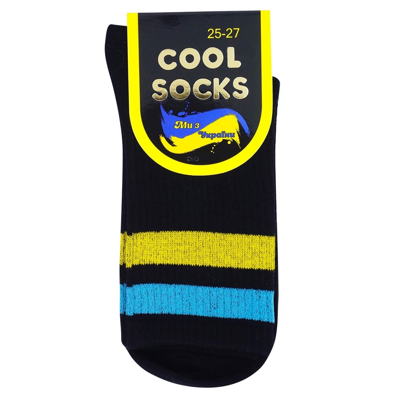 Шкарпетки Cool Socks патріотичні жовто-блакитна смужка високі чорного кольору 25-27р.