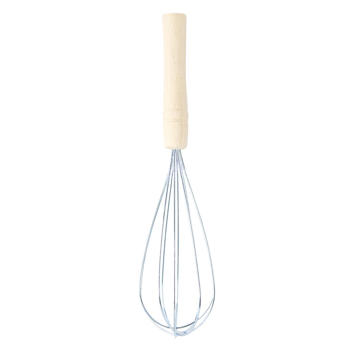 A whisk with a wooden handle