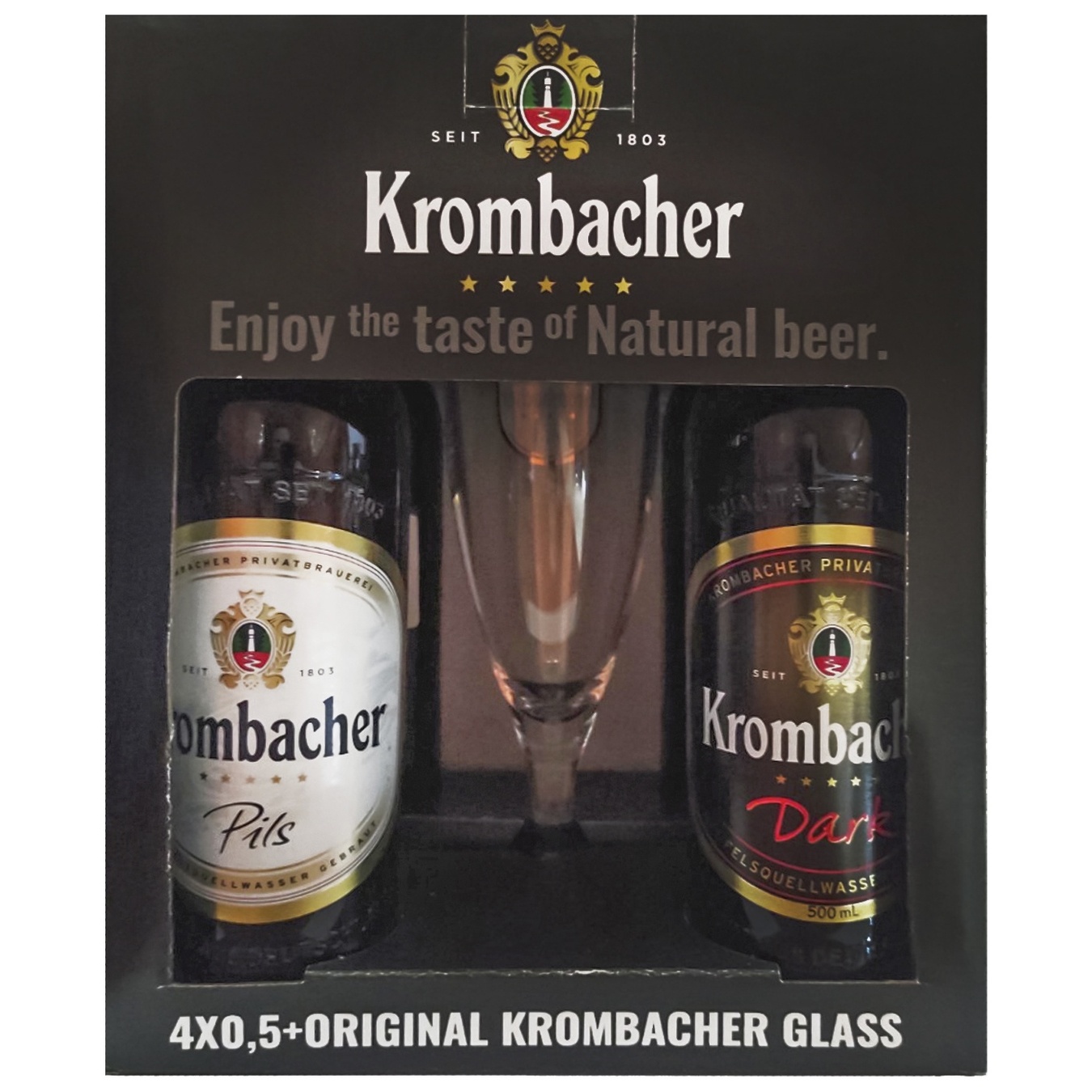 Набір Krombacher пиво в асортименті 4,8% 2*0,5л с/пл + келих