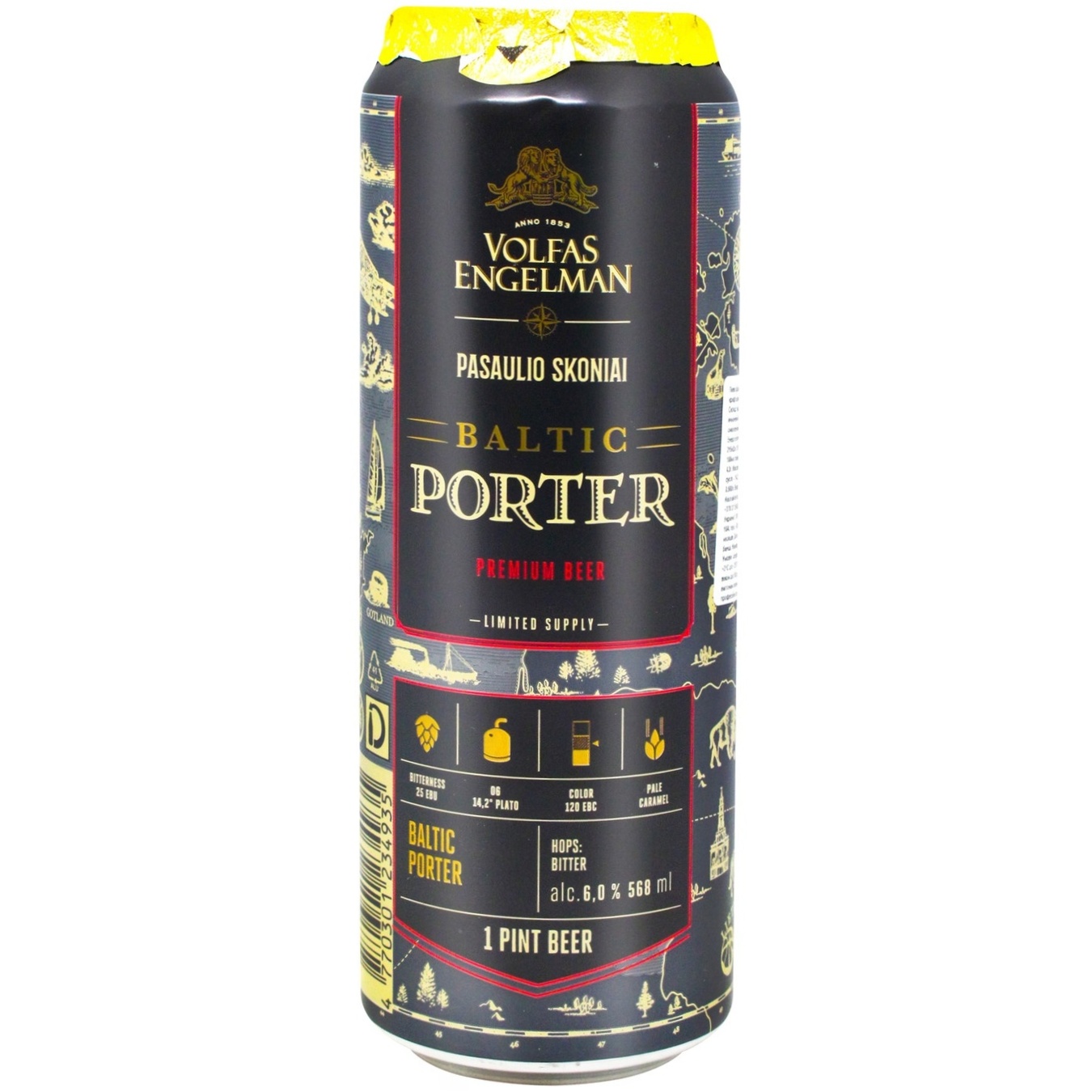Пиво темное Volfas Engelman Baltic Porter 6% 0,56л ж/б