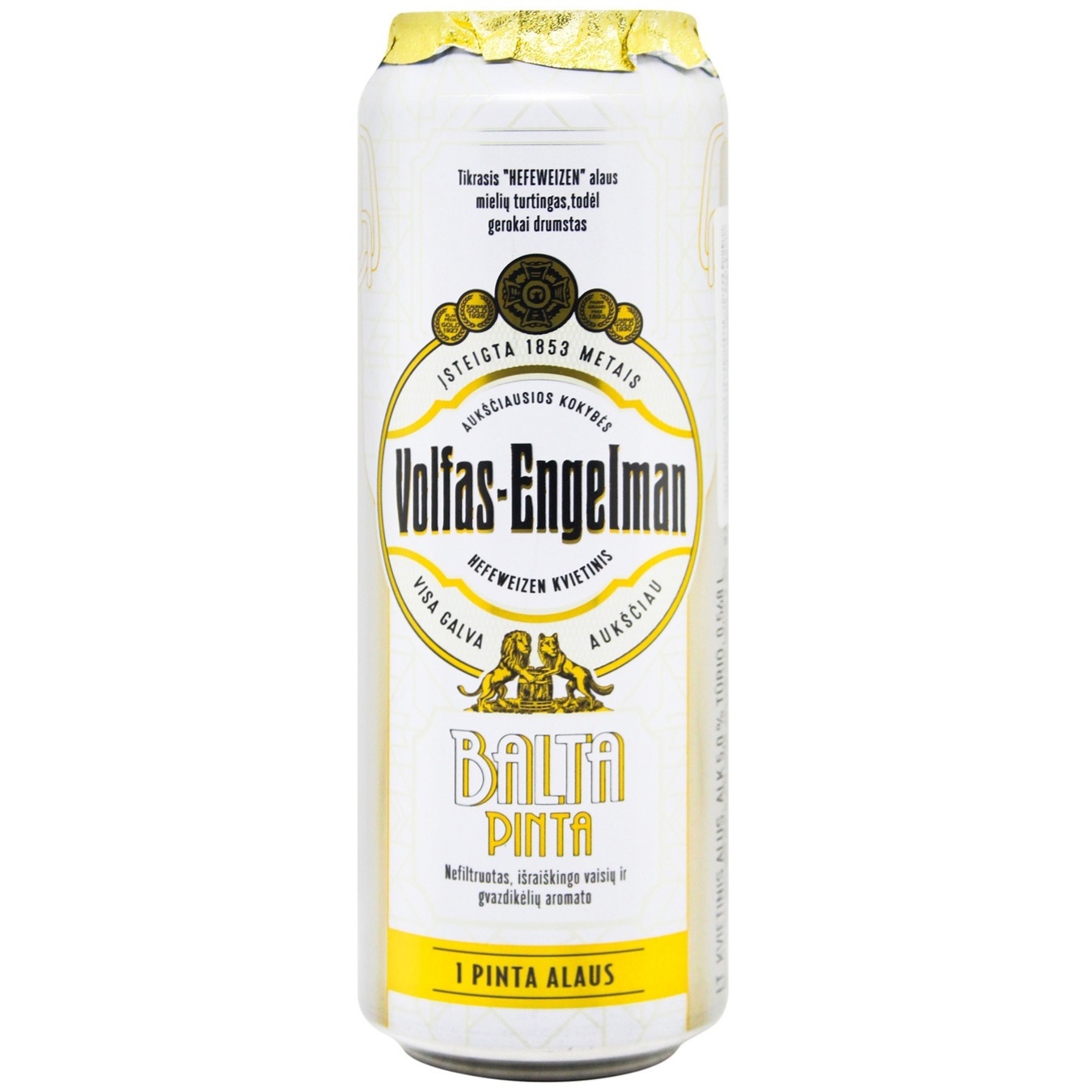 Light beer Volfas Engelman Balta unfiltered 5% 0.56 l with/b