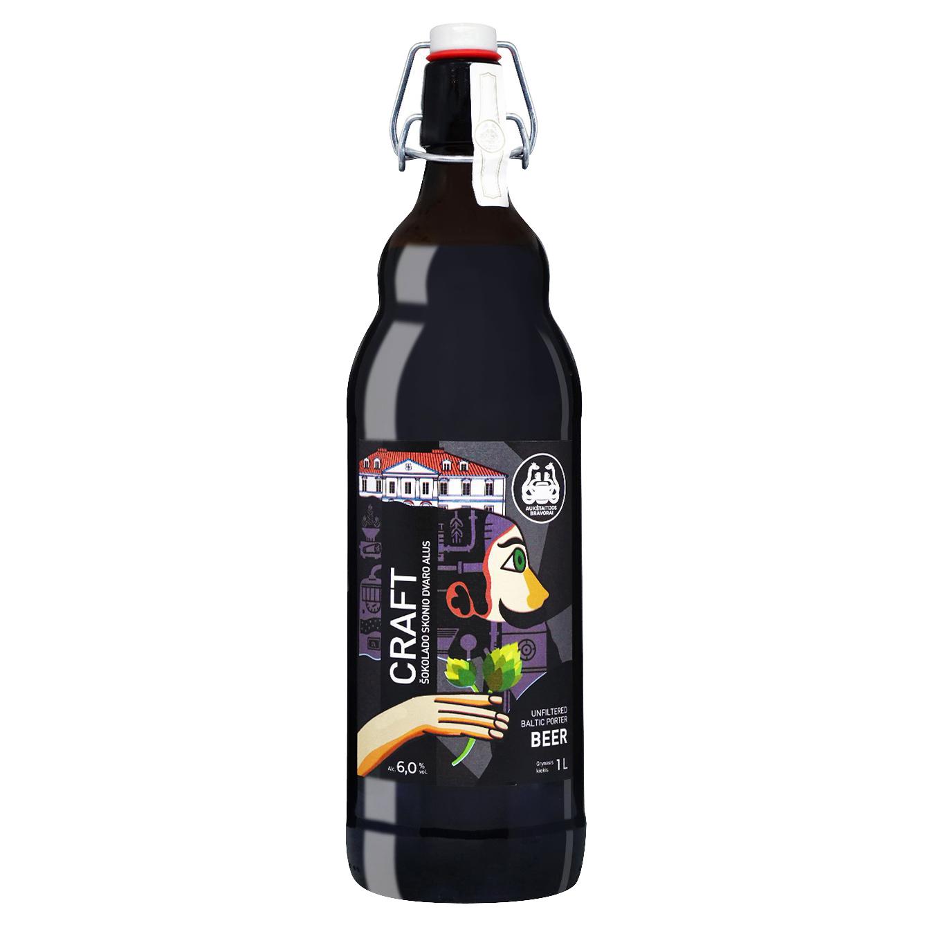 Craft dark unfiltered beer chocolate flavor black 5.5% 1l glass bottle