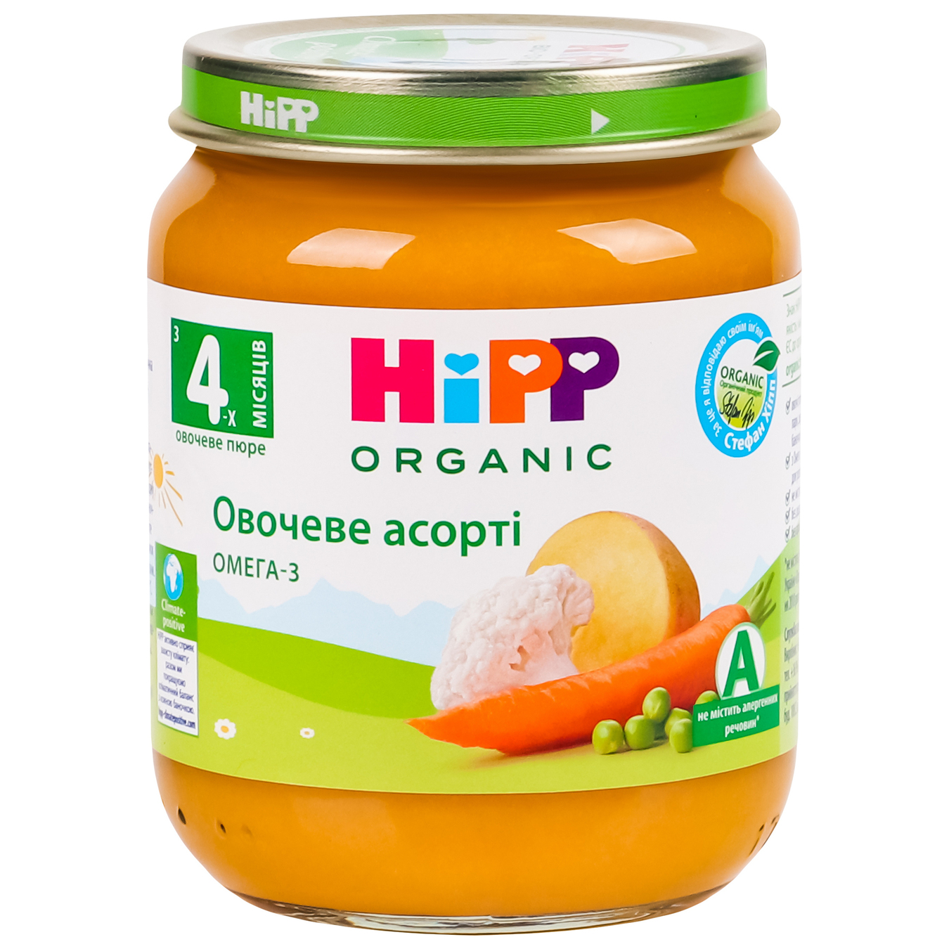 Puree HiPP vegetable mix salt free with with omega 3 fatty acids for 4+ months babies 125g 2