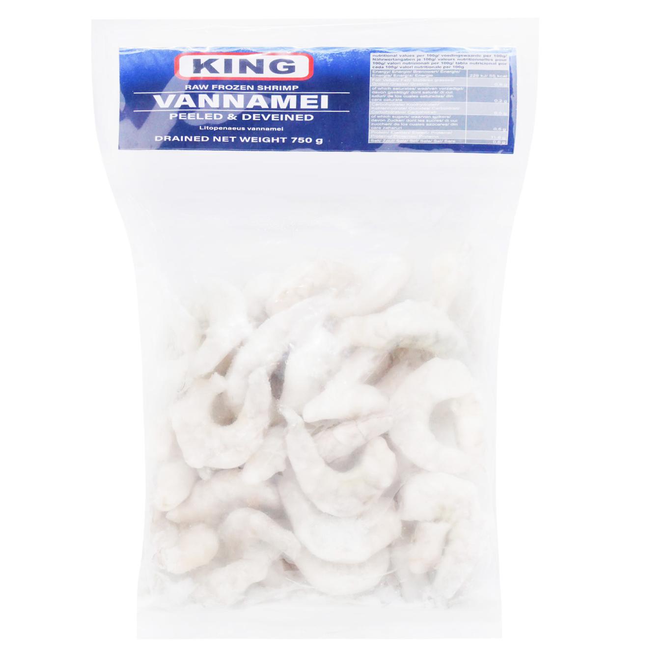 King vannamei shrimp cleaned in glaze frozen 16/20 25% 750g