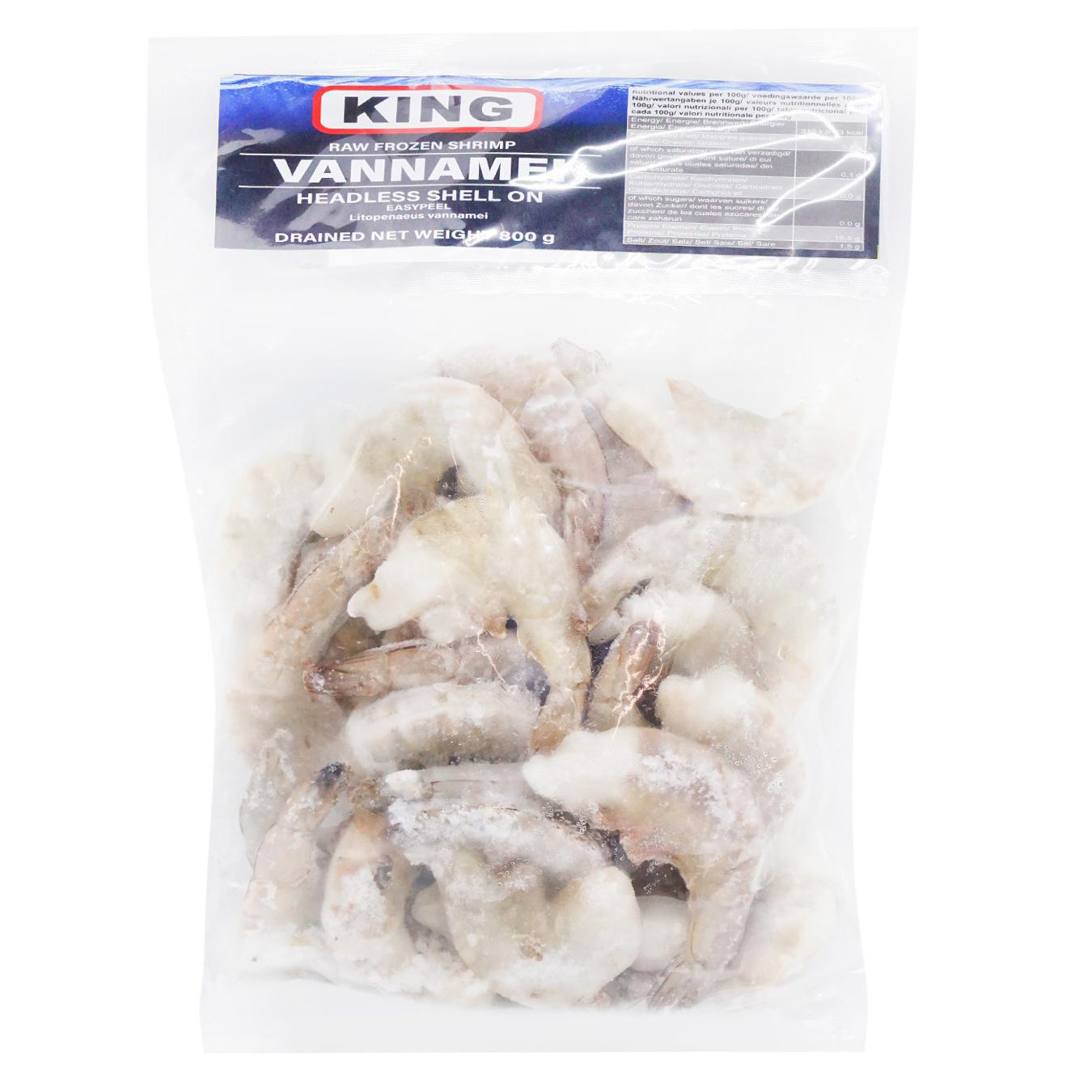 King prawn vannamei peeled without head in shell in glaze frozen 8/12 20% 1 kg