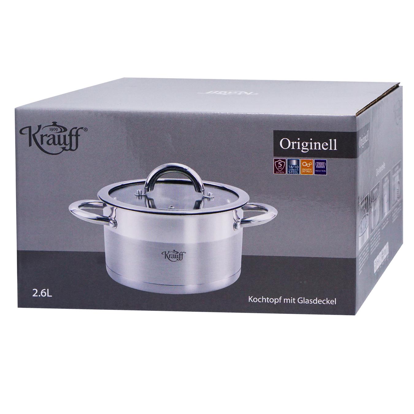 Krauff saucepan with a glass lid and metal handles 2.6 l