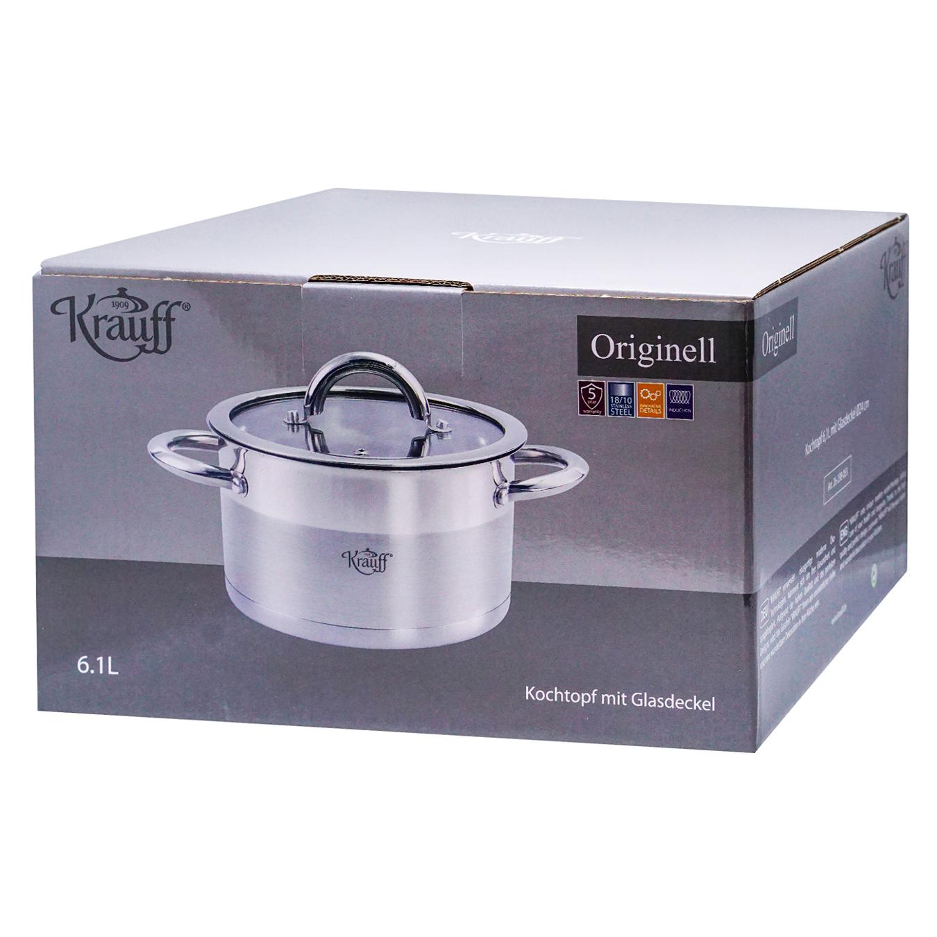 Krauff saucepan with a glass lid and metal handles 6.1 l