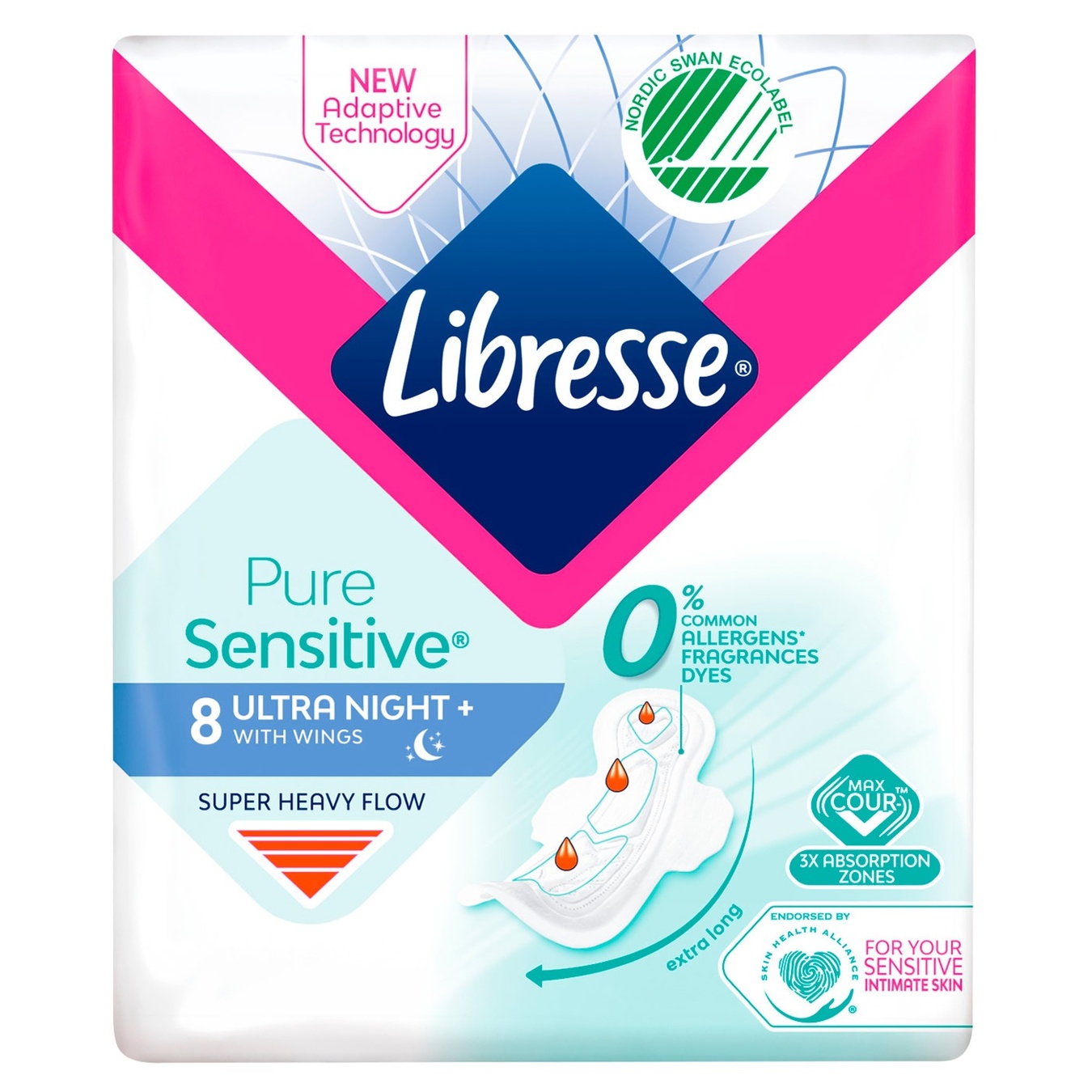 Hygienic pads Libresse Pure Sensitive Ultra Night 8 pcs