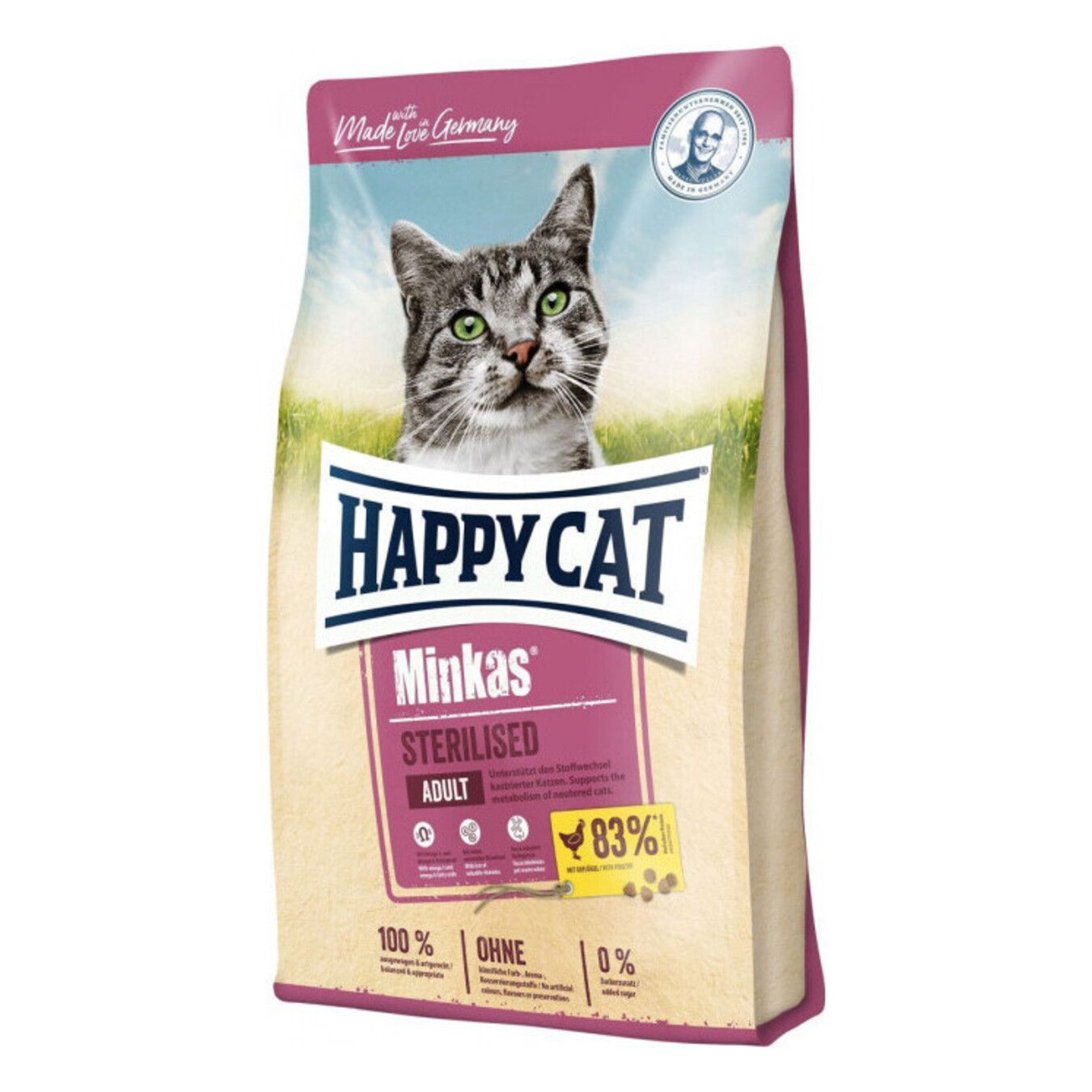 Корм для стерилизованных кошек Happy Cat Minkas Steril. Gefl с птицей сухой 1,5 кг