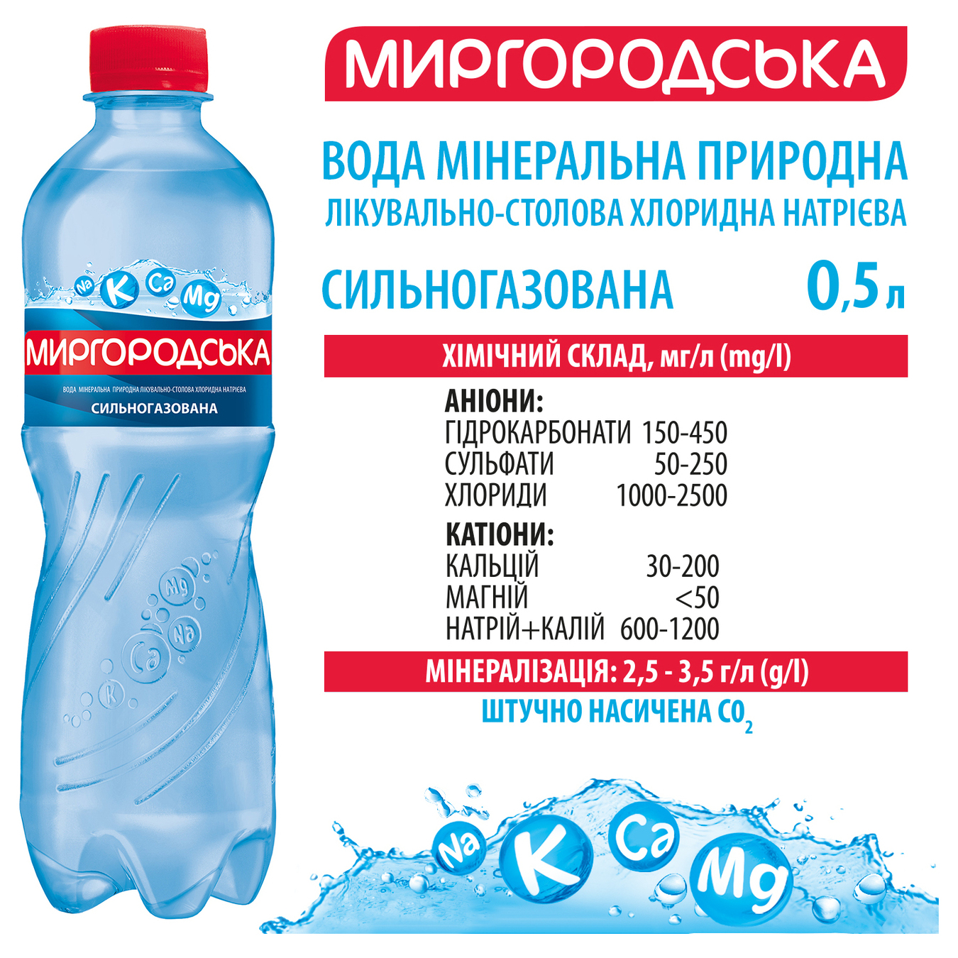 Вода мінеральна Миргородська сильногазована 0.5л 3