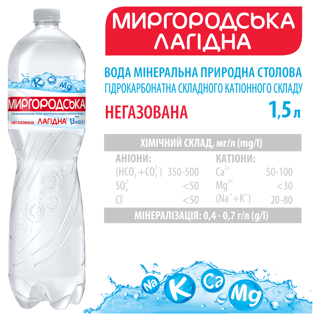 Вода мінеральна Миргородська Лагідна негазована 1,5л 3