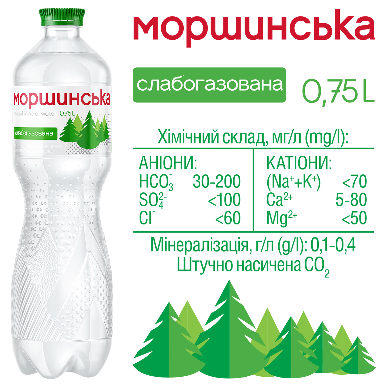 Light sparkling mineral water Morshynska 0,75l 4