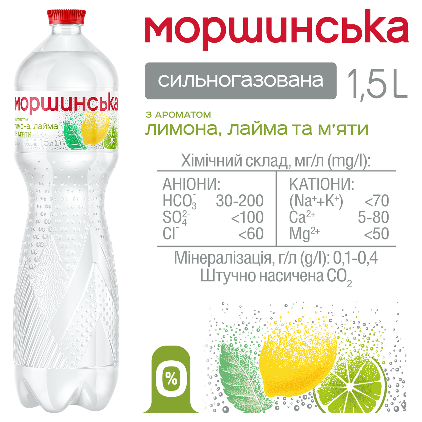 Вода минеральная газированная Моршинский лимон,лайм,мята 1,5л 4