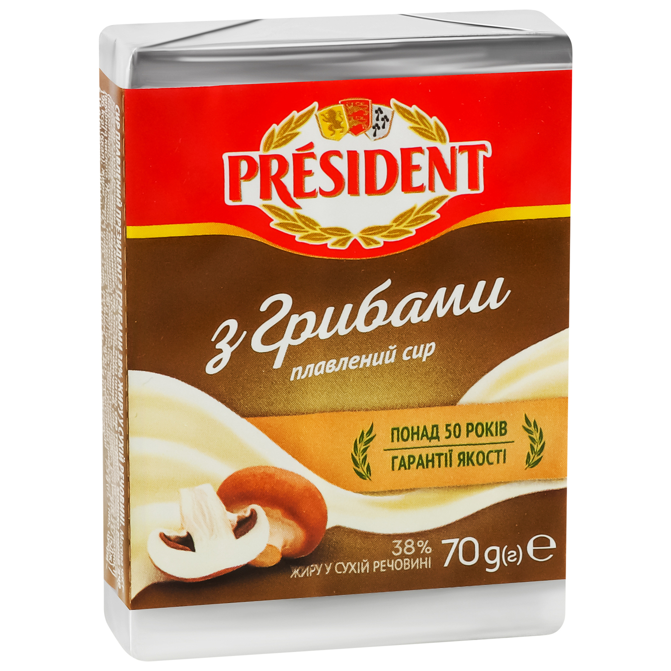 Processed cheese President With mushrooms 38% 70g 3