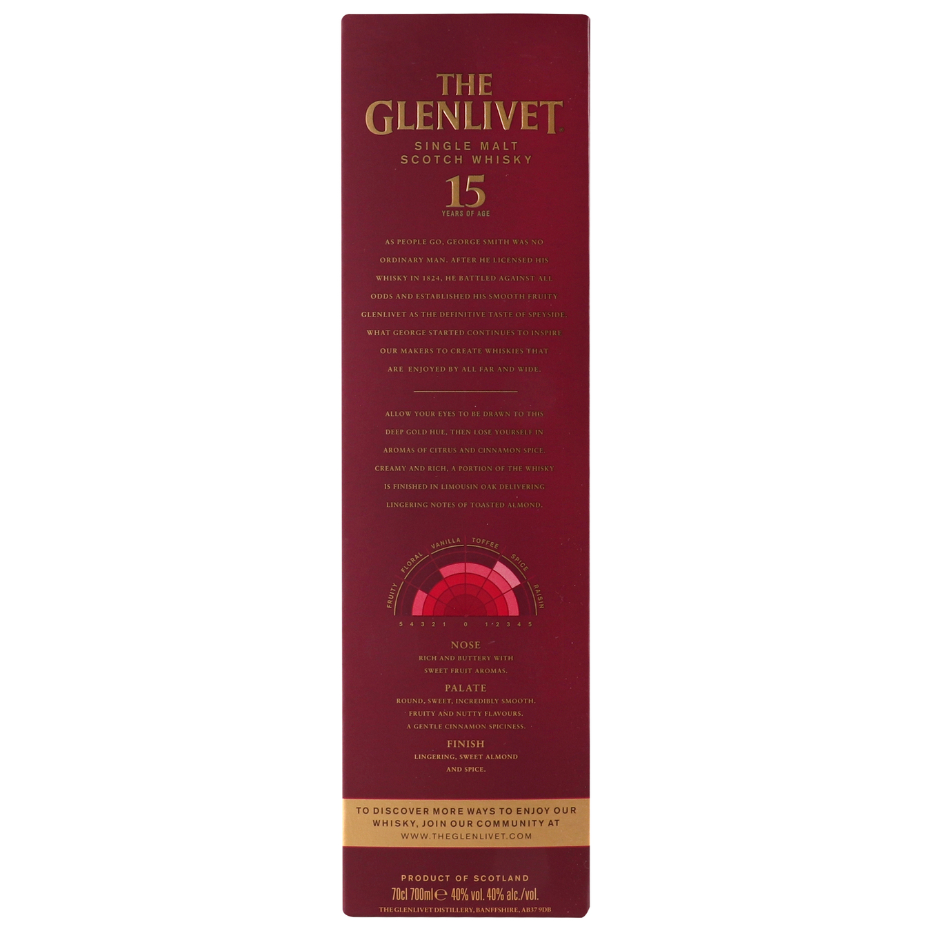 Виски Glenlivet 15 лет шотландское односолодовое 40% 0.7л 2