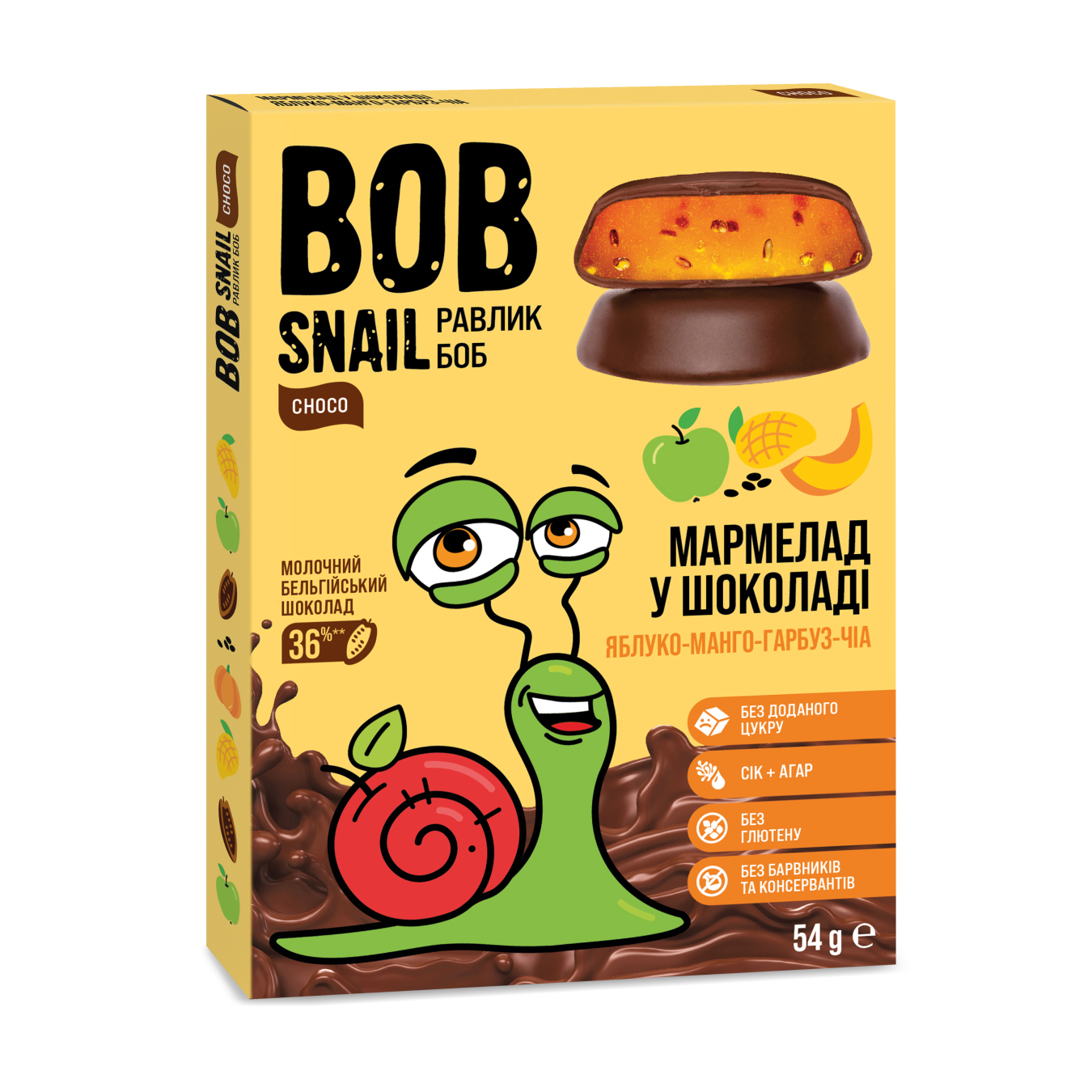 Мармелад Bob Snail яблуко-манго-гарбуз-чіа без цукру 54г