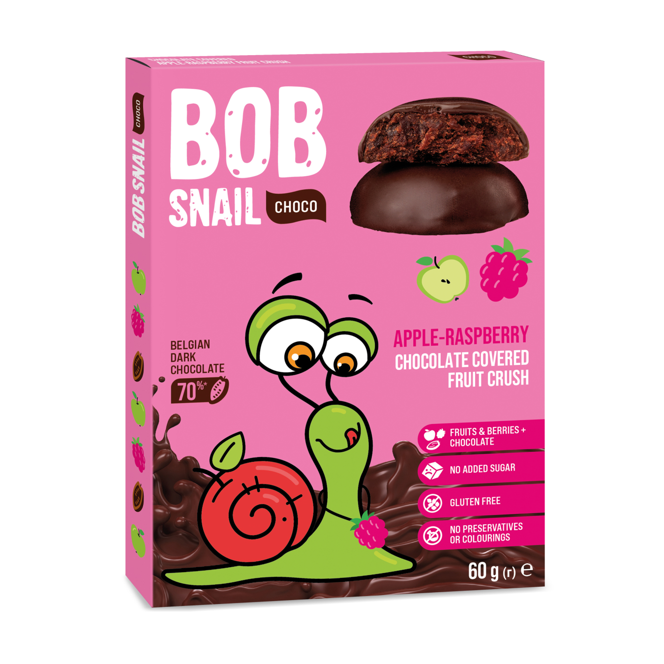 Цукерки Bob Snail яблучно-малинові в чорному шоколаді 60г