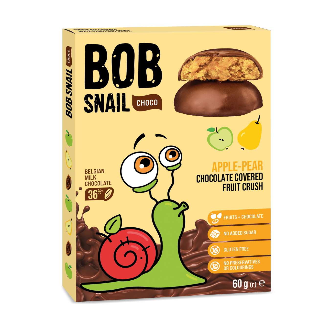 Конфеты Bob Snail яблочно-грушевые в молочном шоколаде 60г