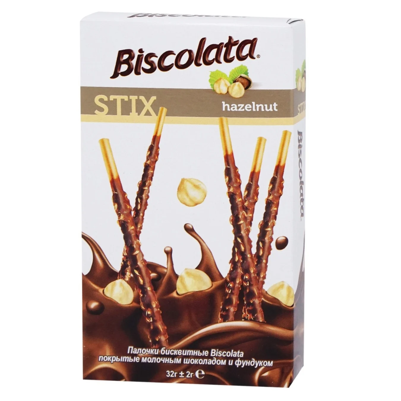 Соломка Biscolata Stix з фундуком в молочному шоколаді 32г