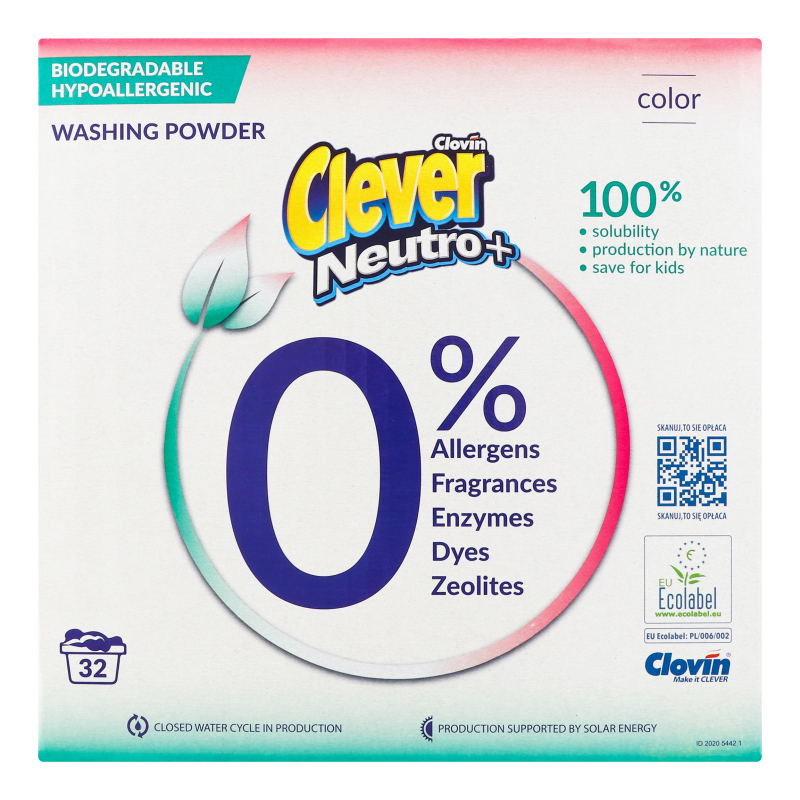Washing powder Clever Neutro+ Color box 1.92 kg