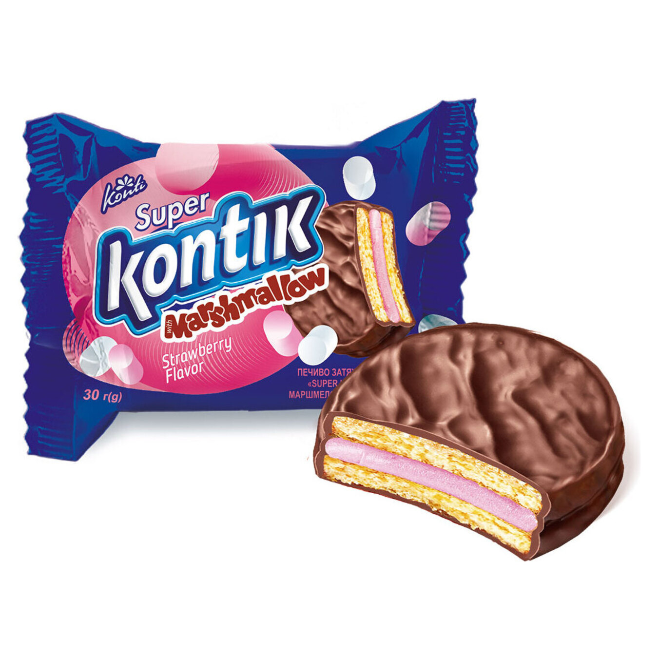 Печенье Konti Super Kontik с начинкой маршмеллоу вкус клубника 30г