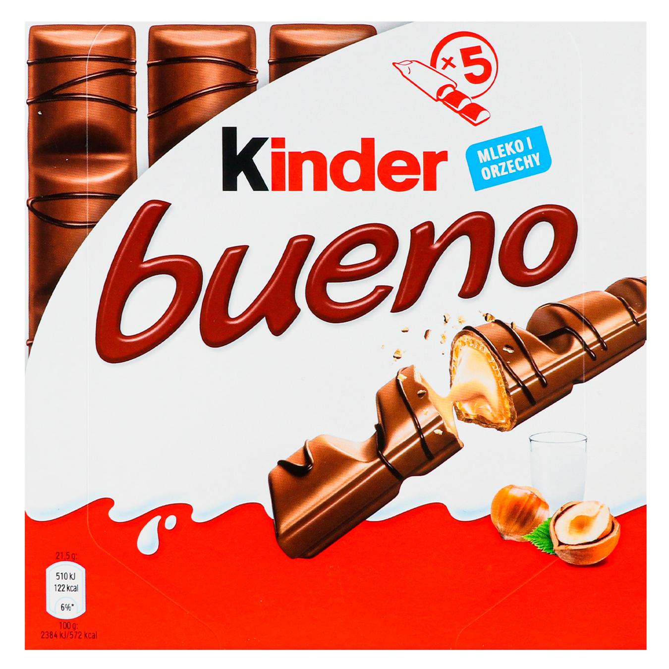 Kinder Bueno With Milke And Nut Filling Covered With Milk Chocolate Waffers 5pcs 129g