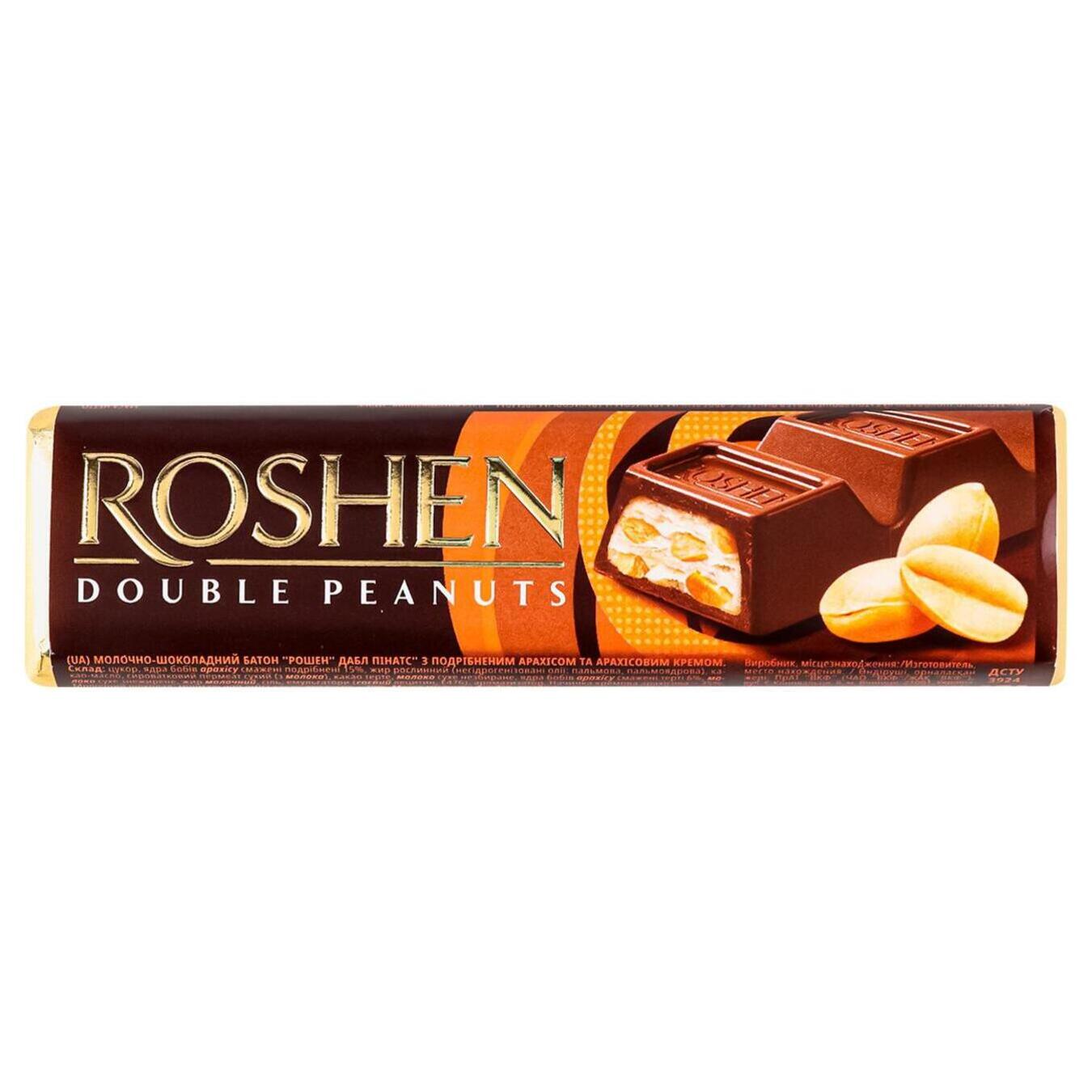 Батончик Roshen молочно-шоколадний з арахісом та арахісовим кремом 41г