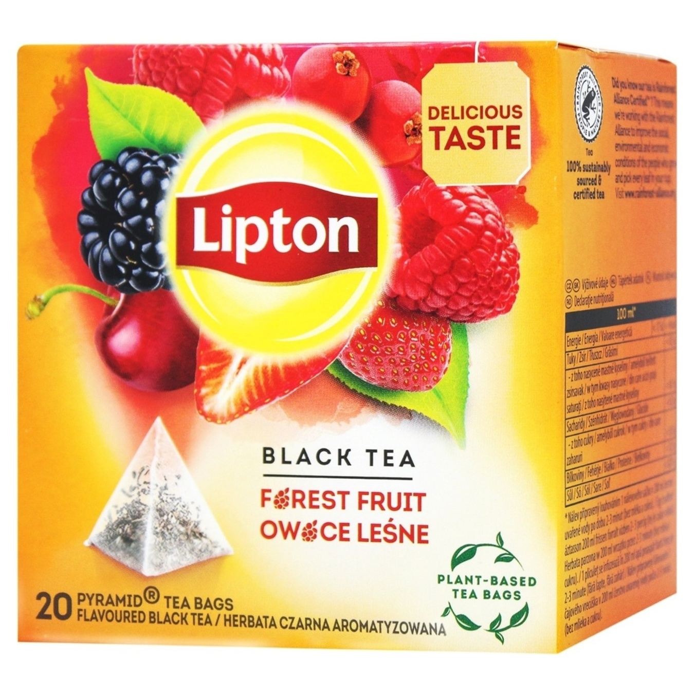 Black tea Lipton Forest Fruit flavored with pieces of forest berries 20 pcs