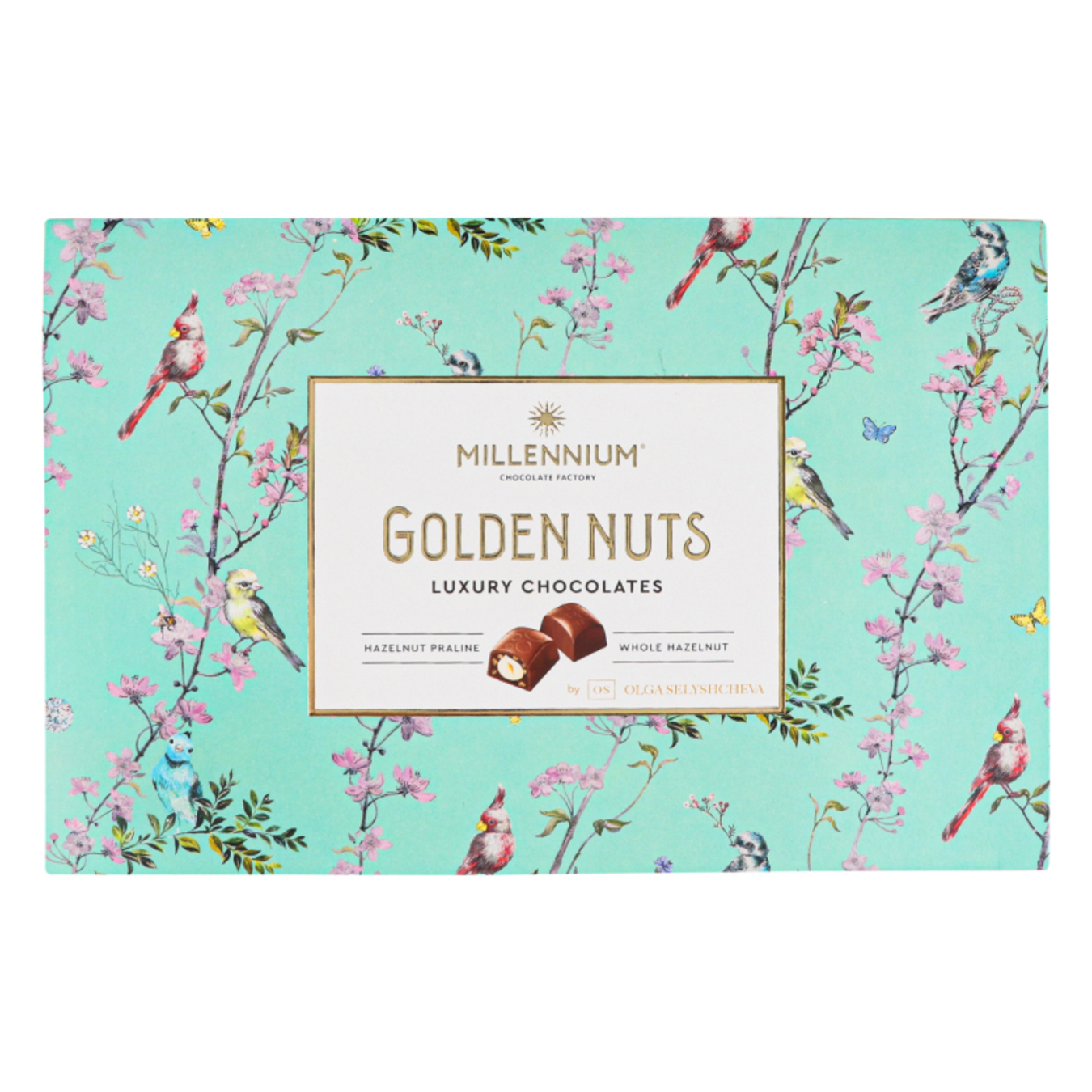 Цукерки Millennium Golden Nut з начинкою та цілими горіхами 145г