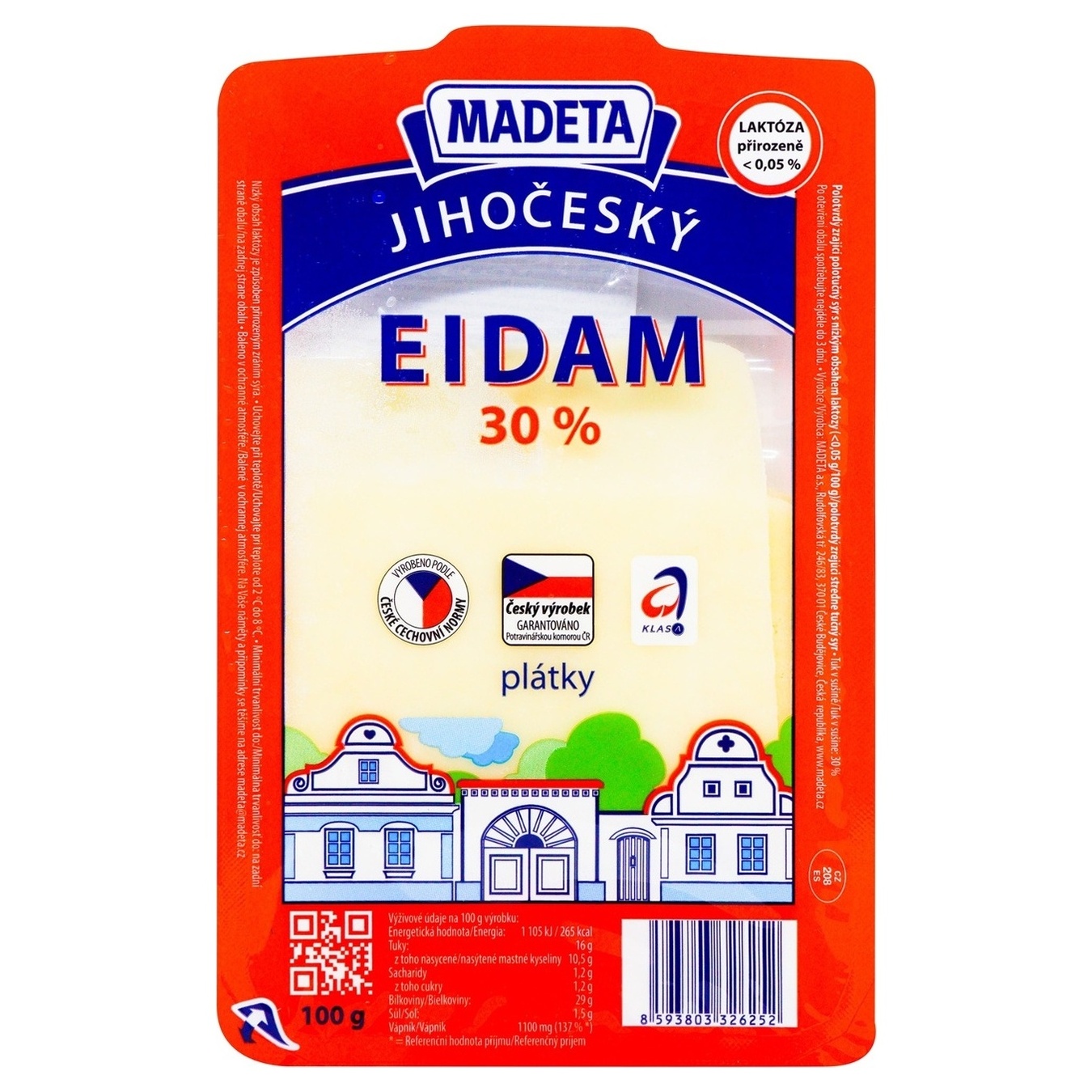 Сыр Эдам Мадета нарезанный 30% 100г